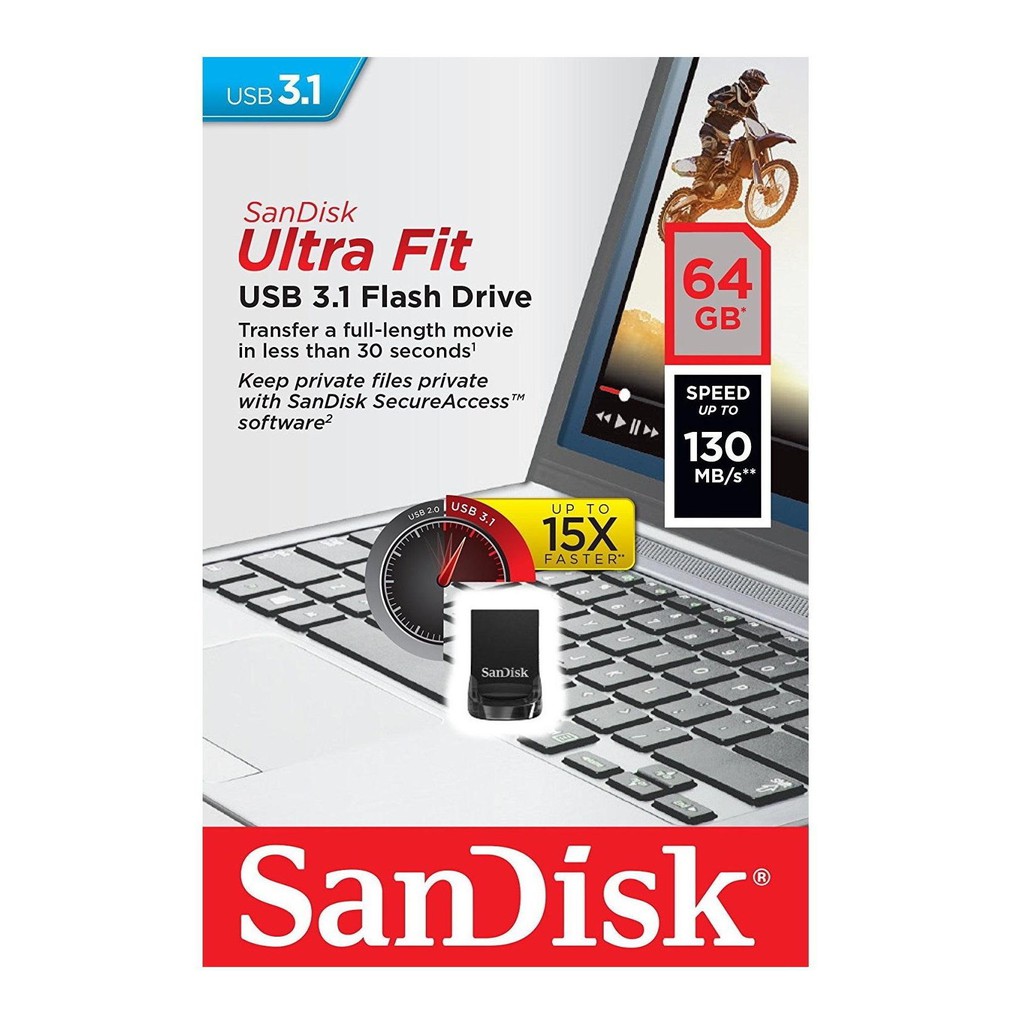 USB 3.1 SanDisk CZ430 Ultra Fit 64GB 130MB/s (Đen)