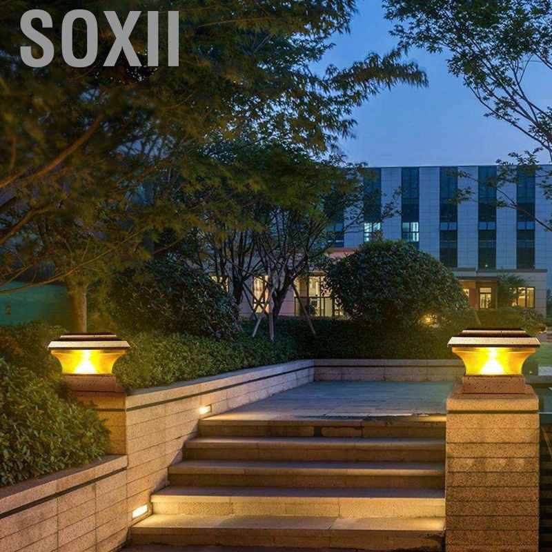 Soxii Solar Power Fence Post Lights Waterproof Outdoor Garden Landscape Yard Lamp