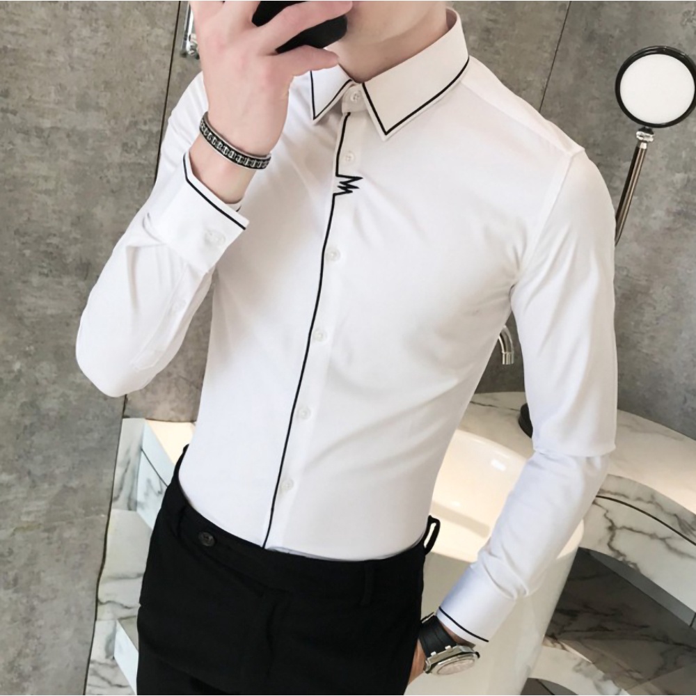 Áo sơ mi nam  sơ mi dài tay cổ Đức  Thêu viền tay  cổ và cúc áo nổi bật mới lạ. Mã N10 .