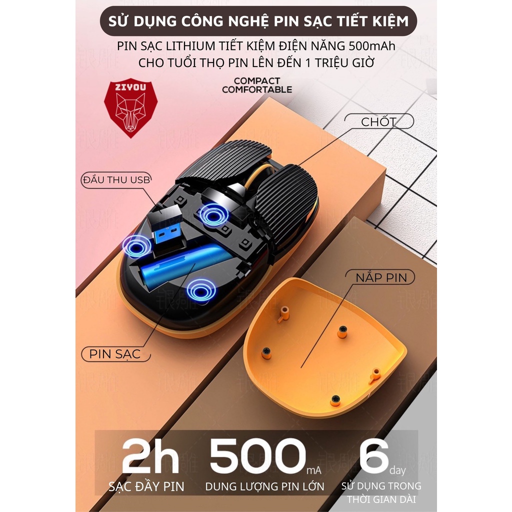 Chuột Không Dây Bluetooth Ziyou A10 Hình Cute Pin Tự Sạc Dùng Cực Lâu, Văn Phòng & Game cho laptop MCBook PC Tablet PAD