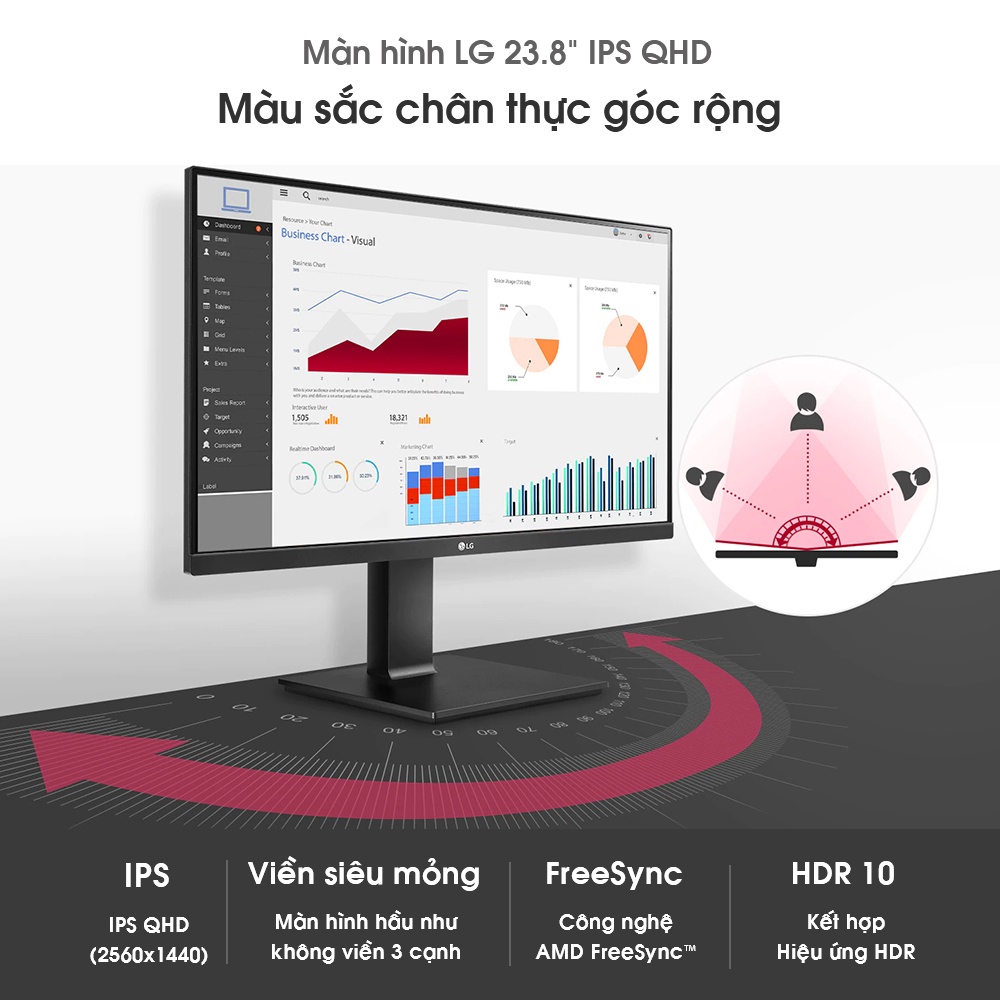 [Mã ELLG1TR giảm 5% đơn 3TR] Màn hình LG 24QP550-B 23.8'' QHD IPS 75Hz AMD FreeSync™ HDR10 sRGB 99%