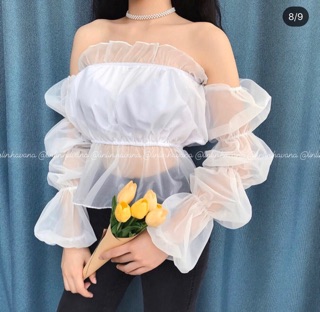 🍂Áo Bẹt Vai Voan Tay Lưới