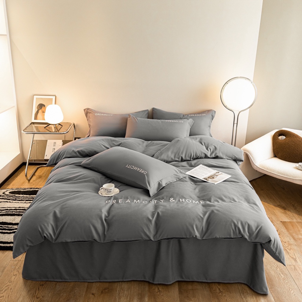 Bộ Chăn Ga Gối Cotton Tici Thêu Dream City, Chăn Ga Gối Thêu Cao Cấp Vải Mềm Mịn