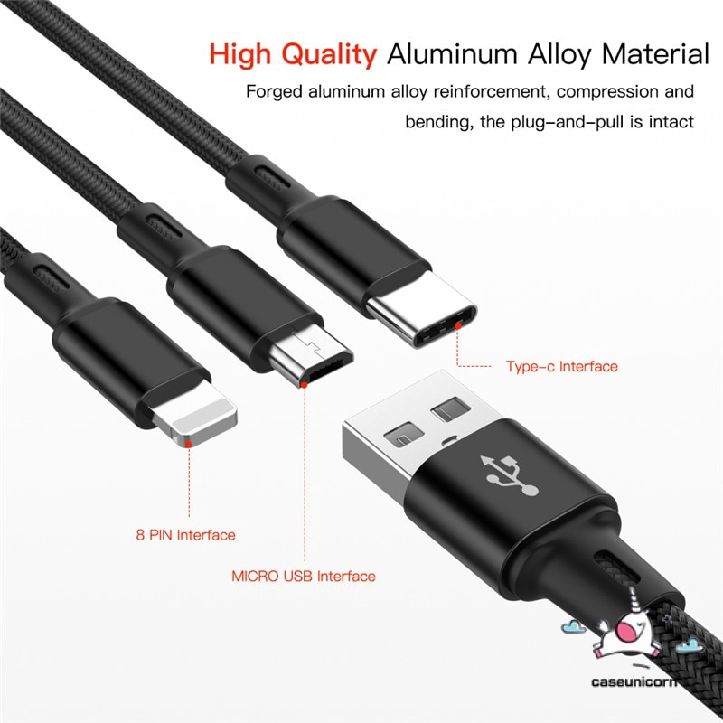 Cáp sạc nhanh thiết kế 3 trong 1 cổng Micro Usb Type C thích hợp cho Iphone