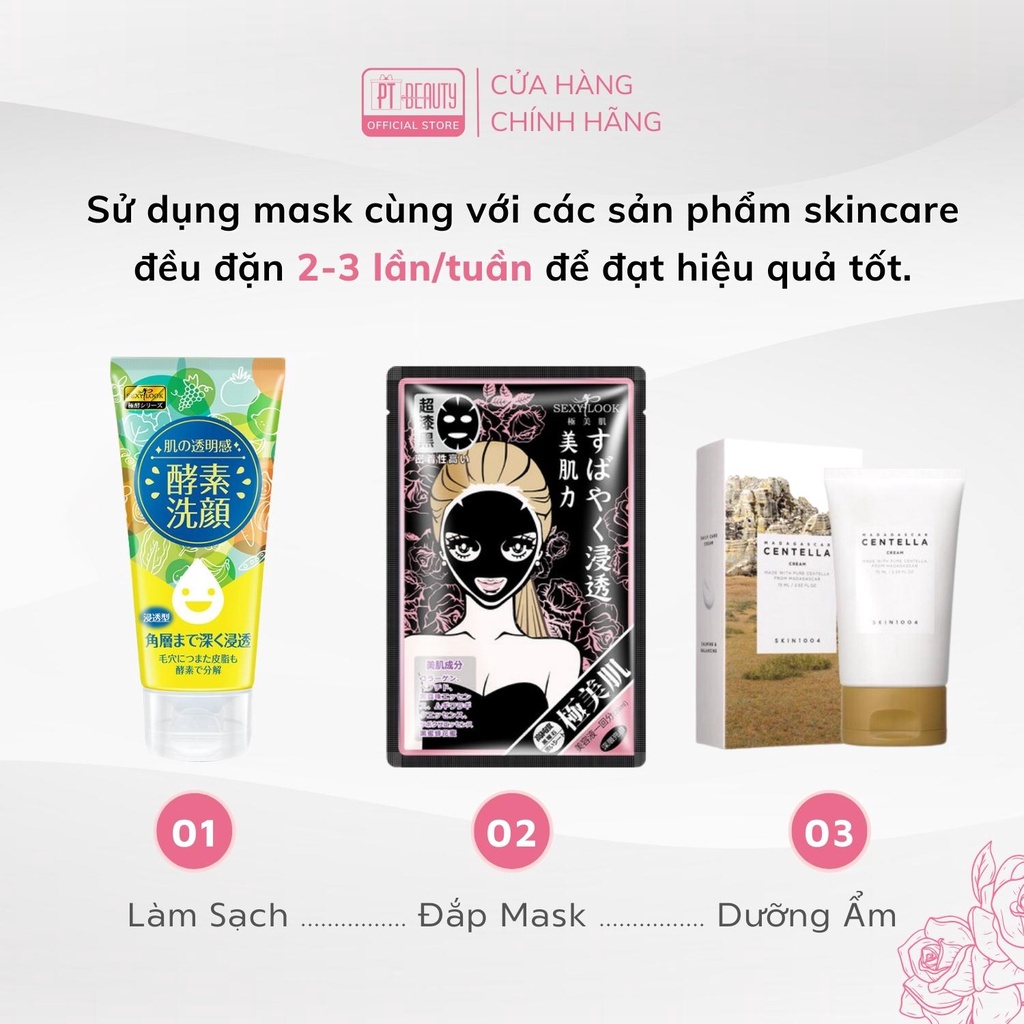 Lẻ 1 miếng Mặt nạ hoa hồng viền hồng SEXYLOOK Intensive Whitening Black Mask thải độc, dưỡng ẩm 28ml