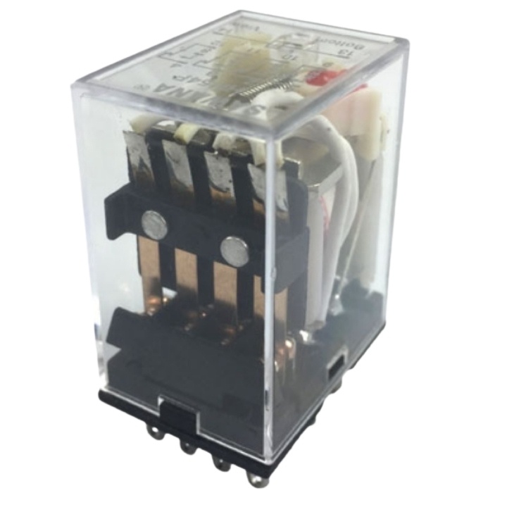Relay trung gian MY4N-J rơ le kiếng 14 chân dẹp nhỏ có đèn điện áp 12VDC, 24VDC, 220VAC kết hợp chân đế PYF14A