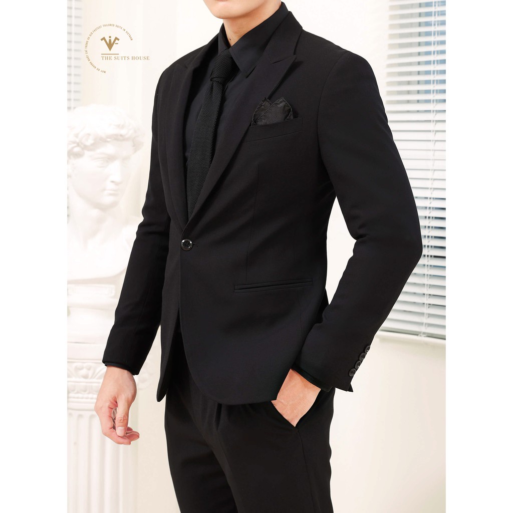 Bộ vest nam đen AP 1 khuy 2 túi, suits satorial chất cashmere The Suits House