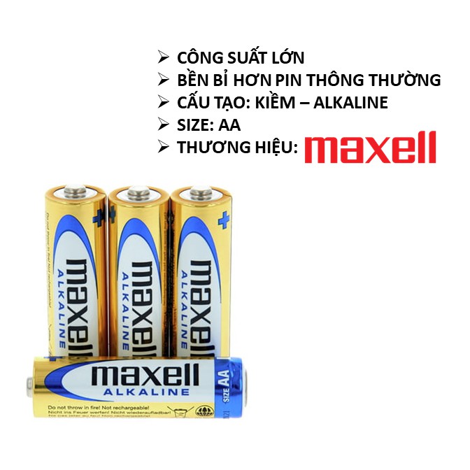 Pin AA Alkaline Maxell dùng cho máy đo huyết áp, thiết bị điện gia đình - vỉ 2 viên date 2028