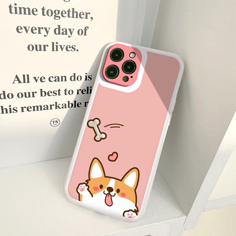 Ốp iphone - Ốp lưng iphone cạnh vuông viền camera Corgi trái tim dành cho ip 6 đến 14promax - ng182