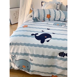 Bộ Chăn Ga Gối Cotton Poly Mẫu Cá Heo