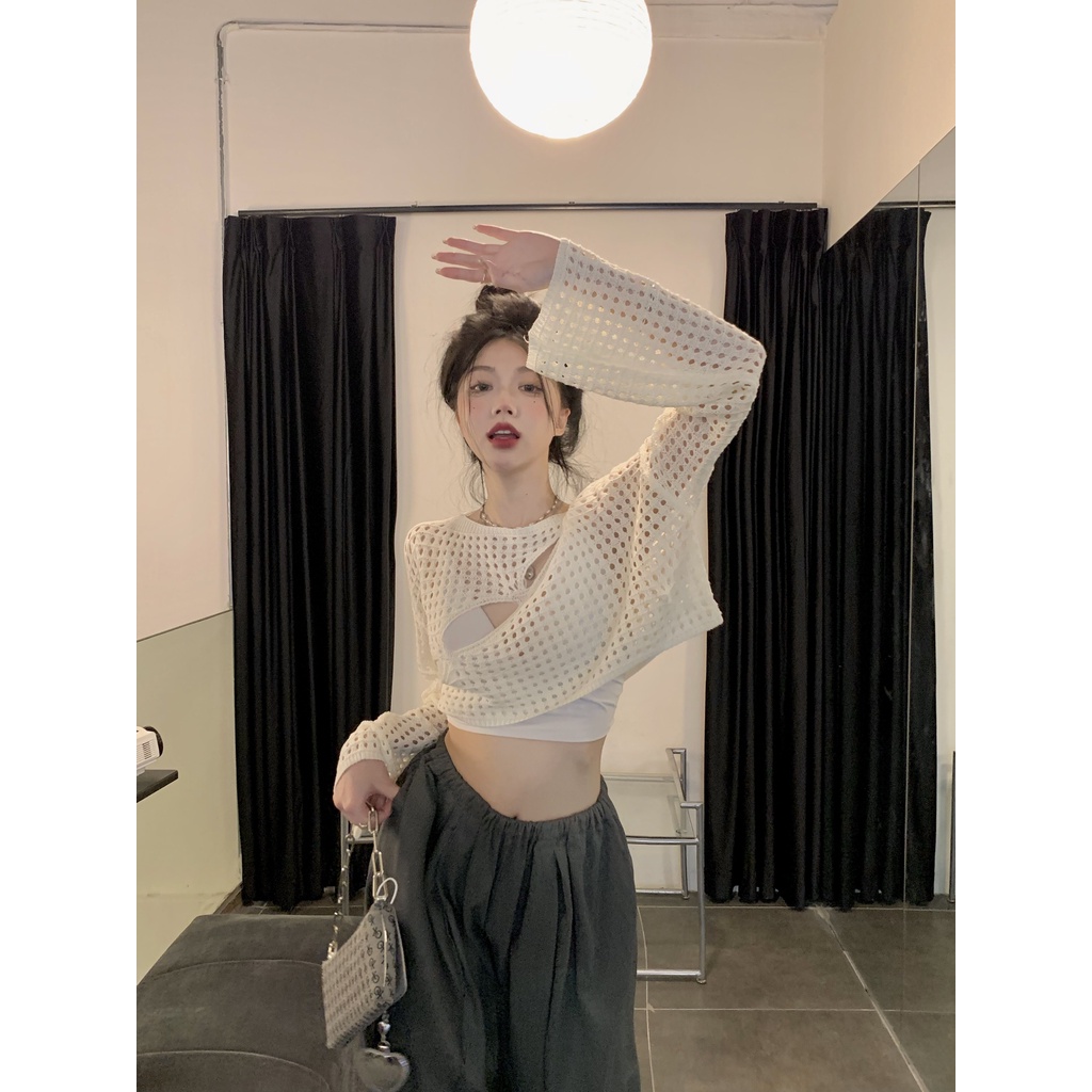 Bộ Áo Tay Dài Và Quần Ống Rộng Lưng Thun Phong Cách Hàn Quốc Dành Cho Nữ