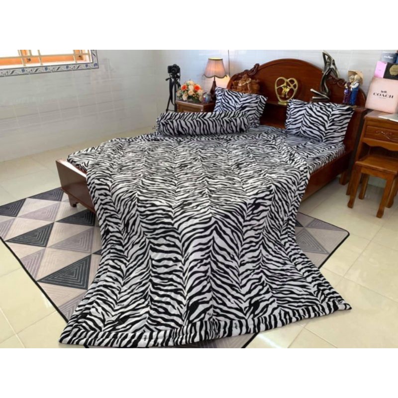 BỘ 4 MÓN DRAP GA THUN LẠNH HÀN  HỌA TIẾT VẰN DA BEO MÁT LẠNH MỀM MƯỚT