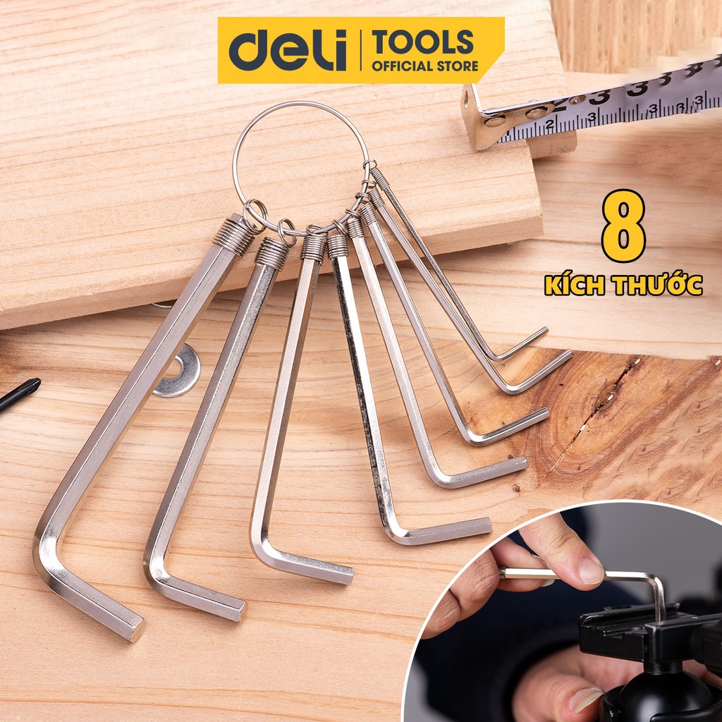 Bộ Khóa Lục Giác Chữ L Đầu Bằng Deli Cao Cấp Chính Hãng - Kích Thước 1,5 - 10mm - Có Móc Khóa Tiện Dụng - EDL3080