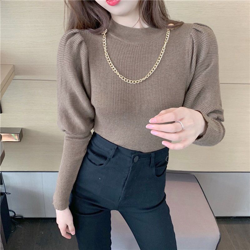 Áo Sweater Cổ Lọ Tay Phồng Xinh Xắn Thời Trang Mùa Thu