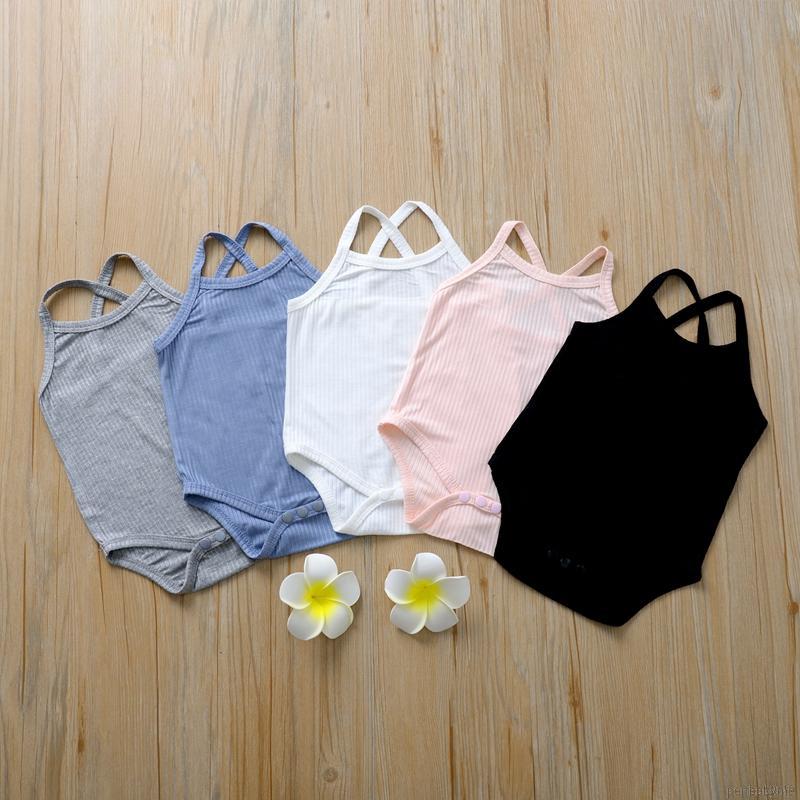 Áo Liền Quần Không Tay Màu Trơn Cho Bé Từ 0-24 Tháng Tuổi