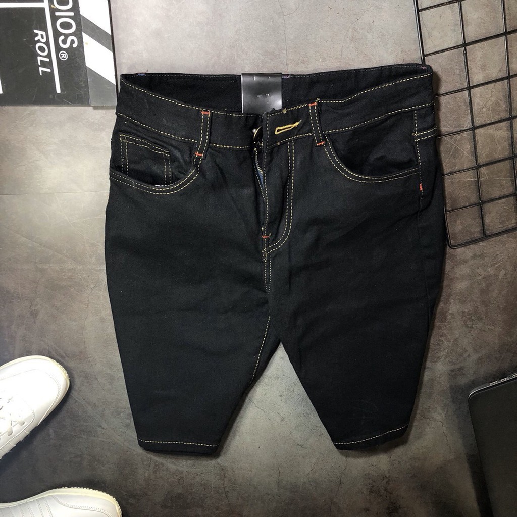 Quần short jean nam cao cấp đen cá tính RPS007