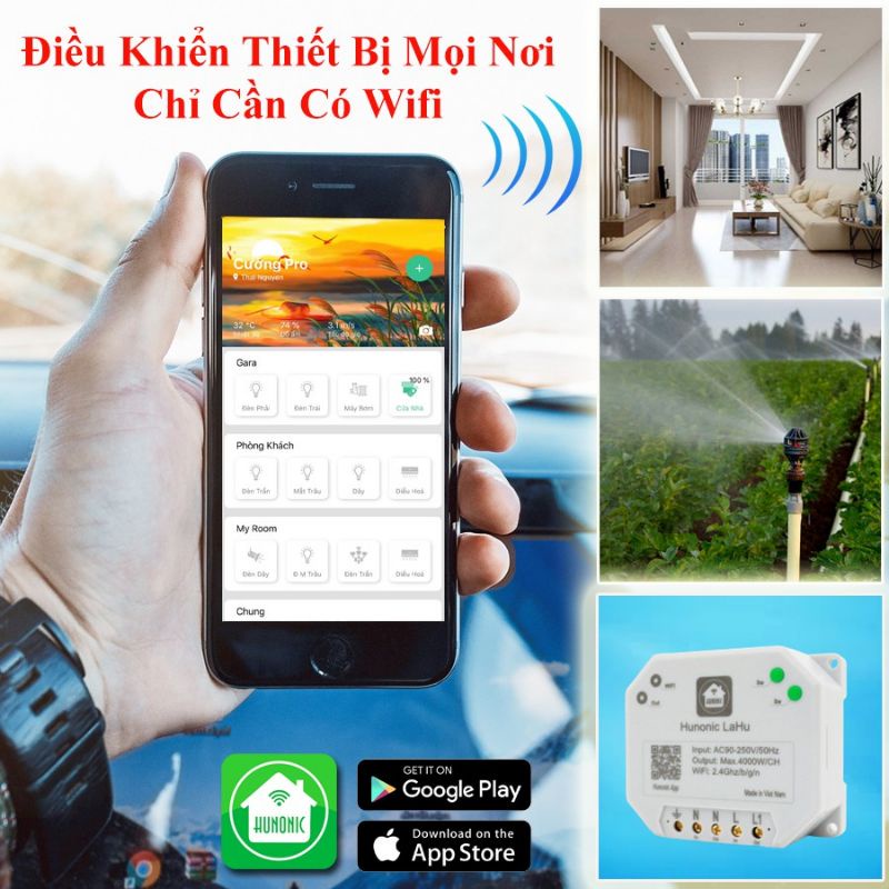 Công tắc thông minh wifi LaHu02 500w điều khiển từ xa qua điện thoại