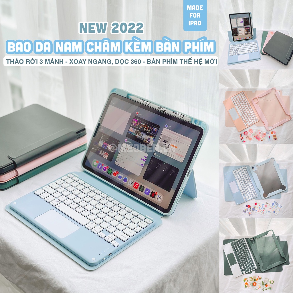 Bao Da Nam Châm Kèm Bàn Phím Tháo Rời Cho i pad Pro 11, Air 4/5, Mini 6, 12.9inch M1