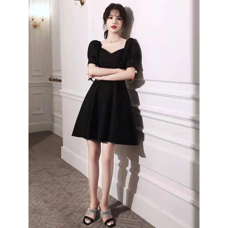 ĐẦM DỰ TIỆC TAY PHỒNG DÁNG XÒE MÀU ĐEN entyty - CN-01