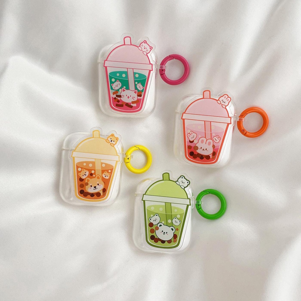 Vỏ Bảo Vệ Hộp Sạc Tai Nghe AirPods 1 2 pro 3 2021 gen3 Bằng Silicon Tpu Mềm Hình Ly Trà Sữa 4 Màu Dễ Thương