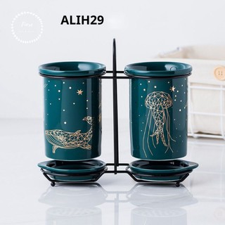 Bộ ống đũa đôi khung sắt sứ xanh