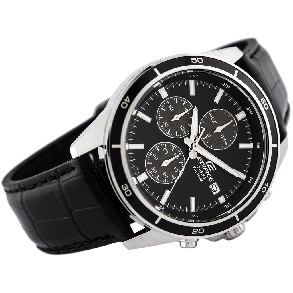 Đồng hồ nam CASIO Edifice EFR-526L-1AVUDF dây da - mặt đen Chính Hãng
