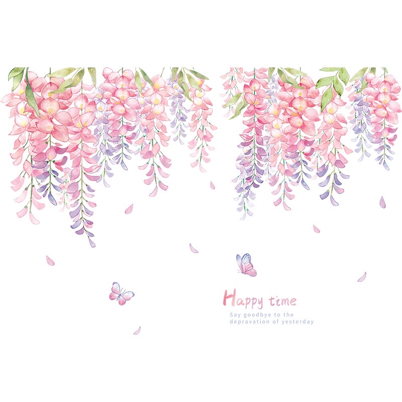 Decal dán tường, Tranh dán tường tán hoa hồng phấn xinh xắn