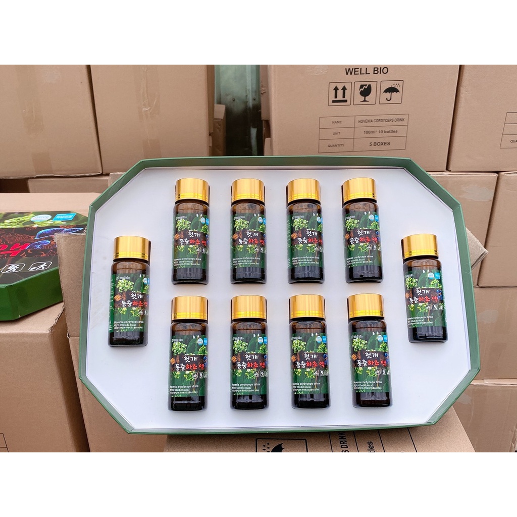 Nước Bổ Gan Đông Trùng Hạ Thảo Hàn Quốc Well Bio hộp 10 chai 100ml