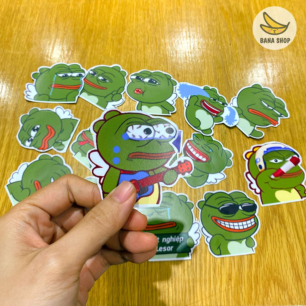 Set 15 sticker ếch xanh Pepe lai ong Qoobee siêu bựa cho vozer