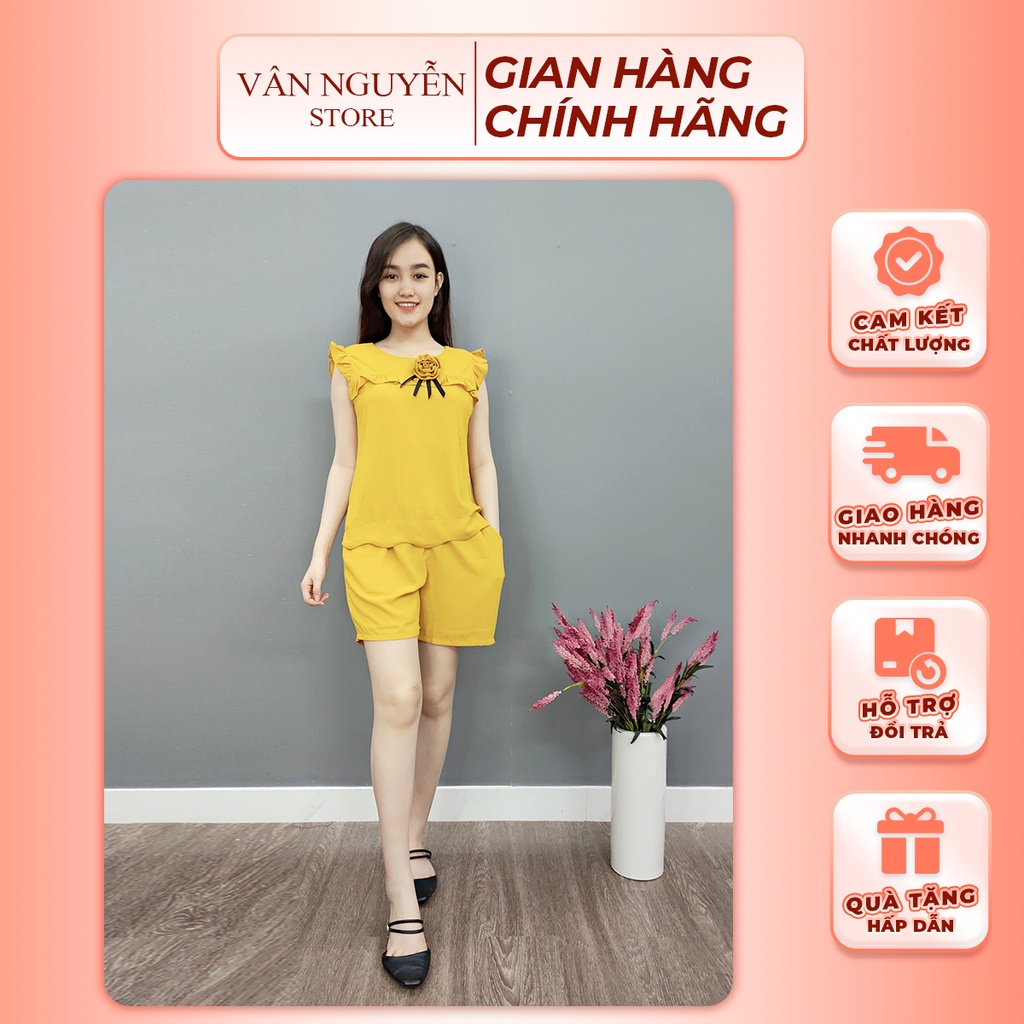 Đồ Bộ Đùi Chất Tằm Ý Mát Mẻ Đính Nơ Trước Ngực Kèm Phối Tai Bèo Viền Áo Phù Hợp Cho Chị Em Từ 45kg Đến 72kg - B51