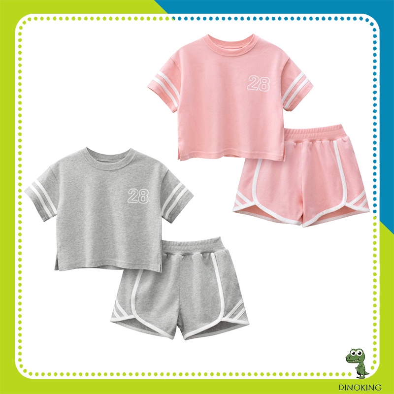 Bộ cộc tay bé gái DINOKING Đồ bộ quần áo mùa hè phong cách thể thao chất cotton mềm mịn DB12