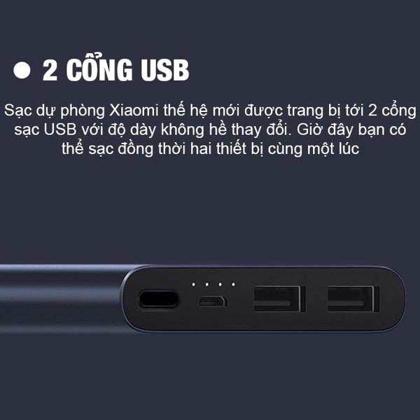 Sạc dự phòng Xiaomi Gen2s - 2 cổng USB_10000mah.