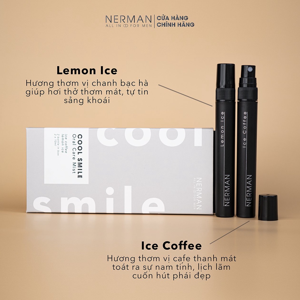 Bộ quà nam giới-KISSING BOX NERMAN - Xịt thơm miệng Cool Smile 10ml/chai &amp; Kem dưỡng t