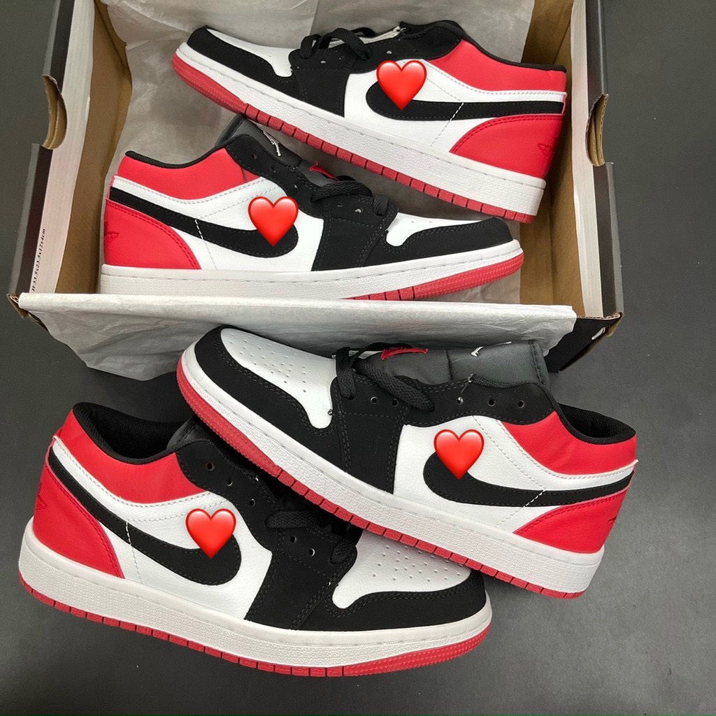 Giày jordan màu đen đỏ thấp cổ, giày jd đỏ đen nam nữ full box bill