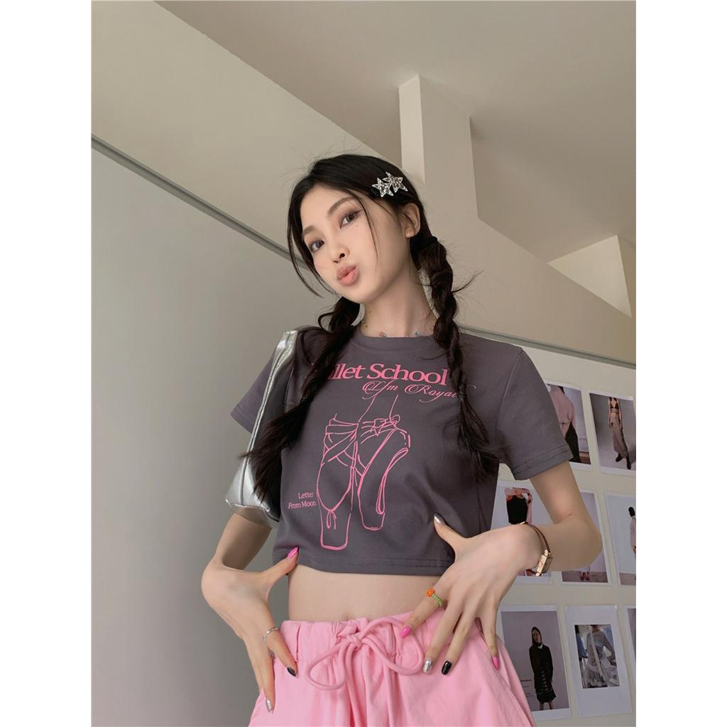 Áo Thun Dáng Ôm Ngắn In Họa Tiết Phong Cách Mỹ Thời Trang Mùa Hè Hàng Mới 62770