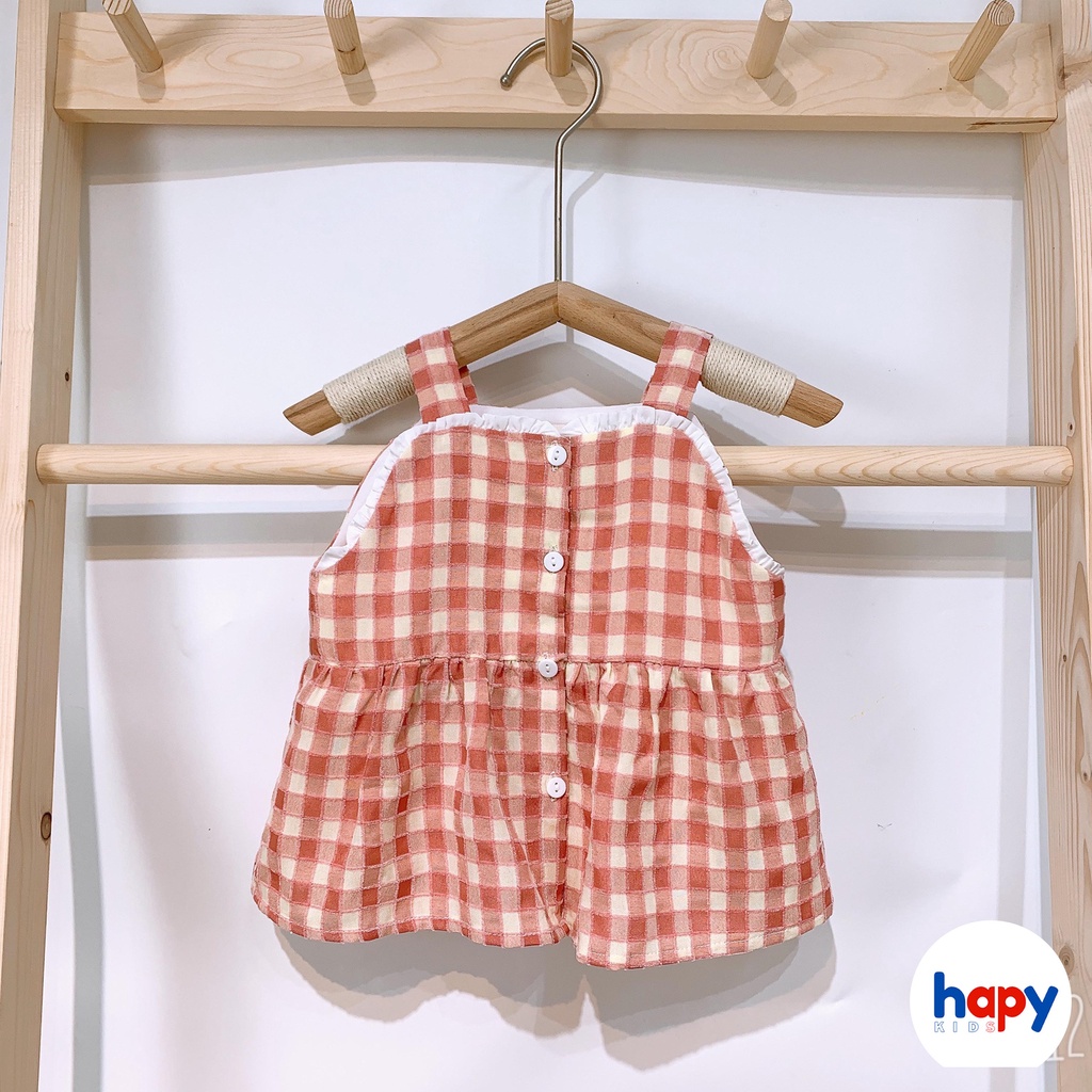 Bộ bé gái caro Hapykids vải hoa chất thô mát, cho bé gái từ 0-5 tuổi (B22.08)