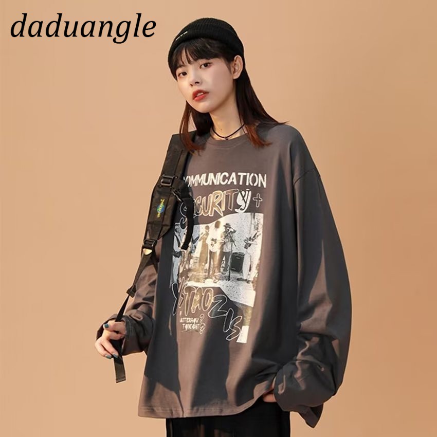 Áo thun daduhey dài tay dáng rộng in hình phong cách hiphop size lớn thời trang sang trọng 2022 mới cho nữ