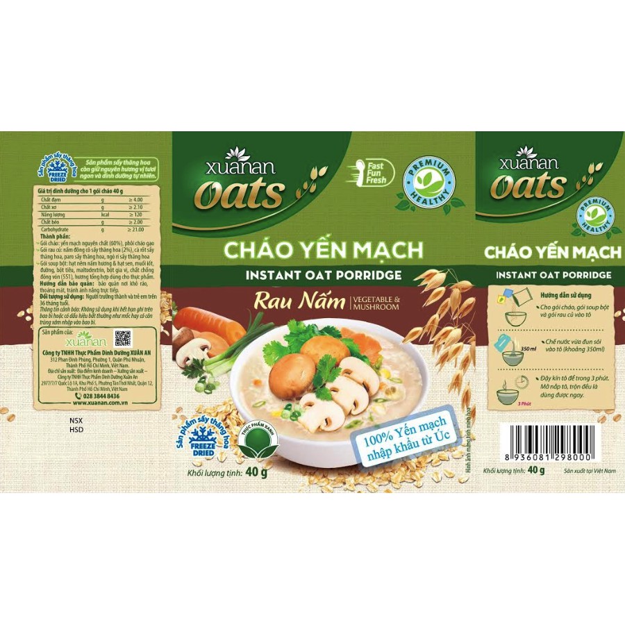 Cháo yến mạch 40g các loại (30gói/thùng)