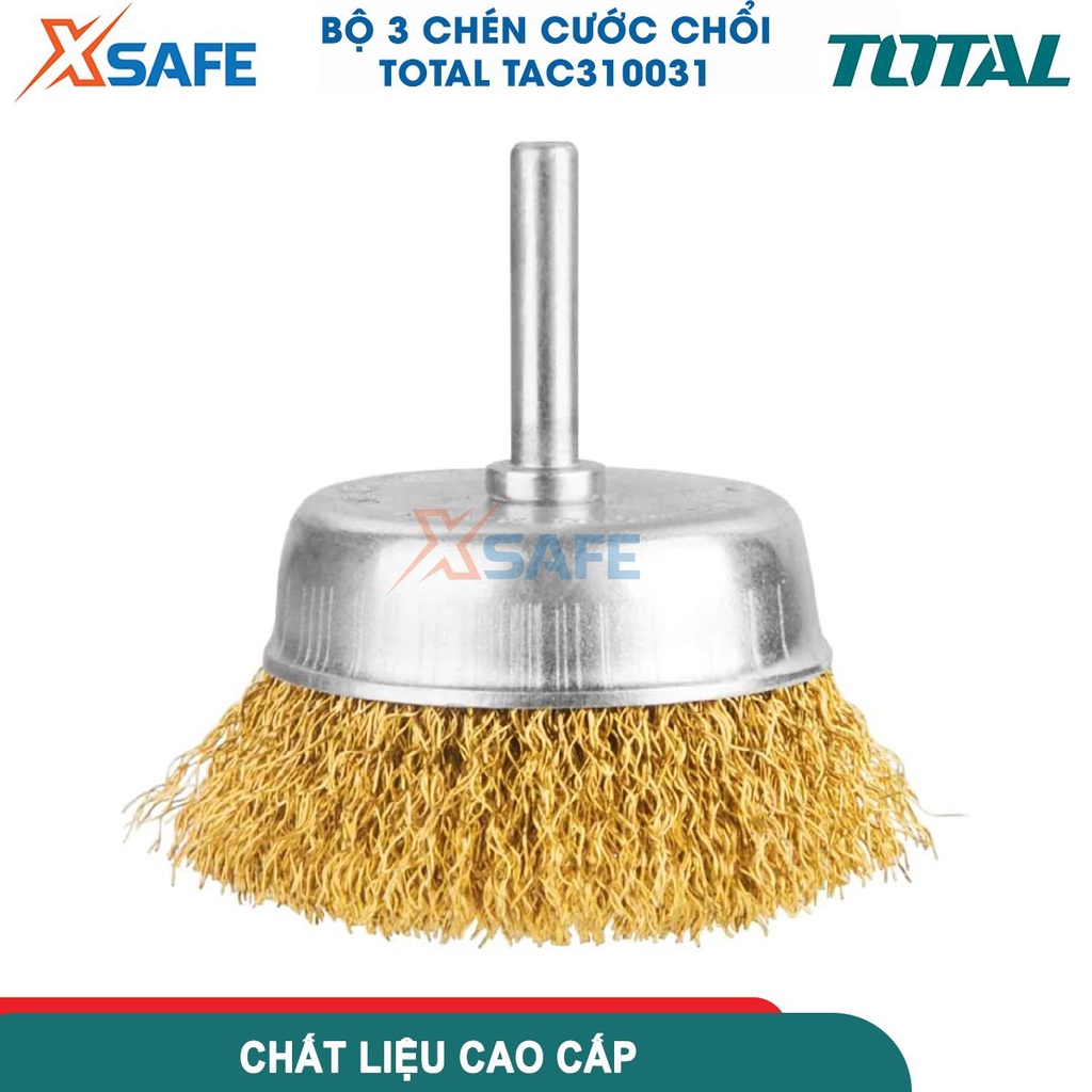 Bộ 3 bánh cước chổi cước cốt 6mm TOTAL TAC310031, dùng bào, mài nhẵn, mài cạnh, tẩy cặn, tước sơn, đường hàn