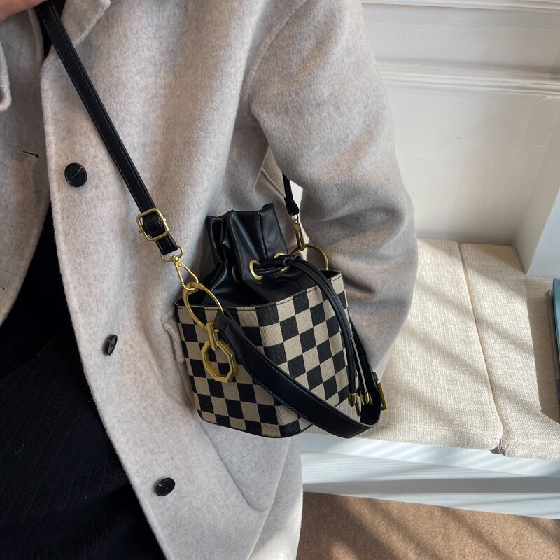 Túi xách mini JASMIN NOIR có quai xách họa tiết caro thời trang 2021 cho nữ
