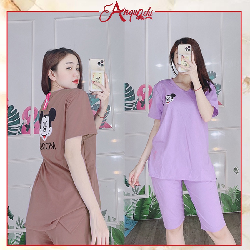 Đồ bộ nữ mặc nhà bộ mặc nhà bigsize sau sinh dễ thương thun cotton quần lửng set thỏ thêu S163