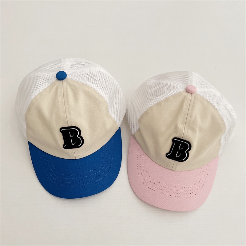 Mũ Lưỡi Trai Chống Nắng Phối Lưới Thoáng Khí In Chữ B Màu Sắc Xinh Xắn Phong Cách Hàn Quốc Cho Bé