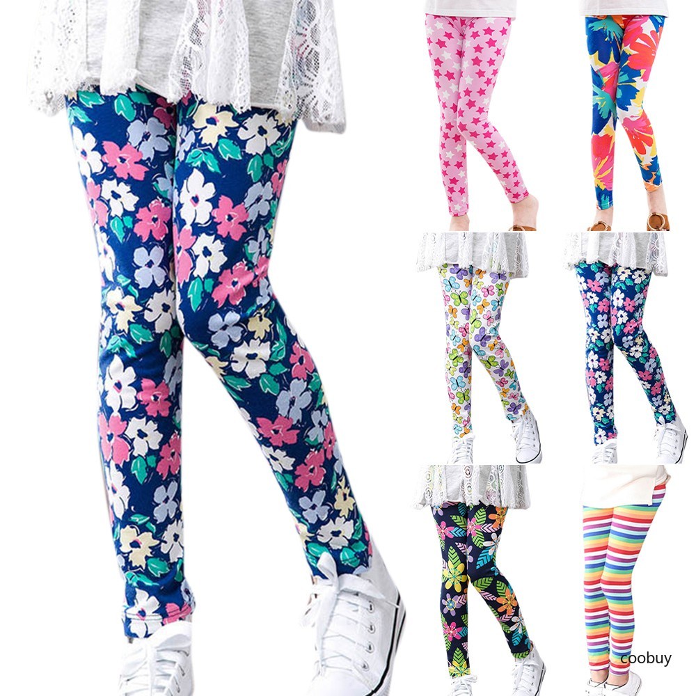 Quần legging dài chín tấc co giãn in họa tiết dễ thương phong cách hàn quốc cho bé gái