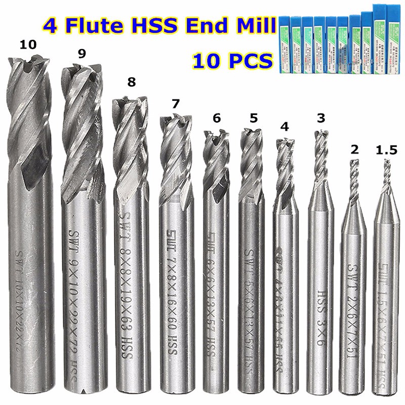 Bộ 10 Mũi Khoan HSS 4 Rãnh 1.5-10mm