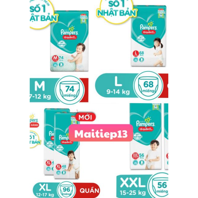 Bỉm Pampers Quần Giữ Đang Mới Gói Cực Đại M74/L68/XL62/XXL56