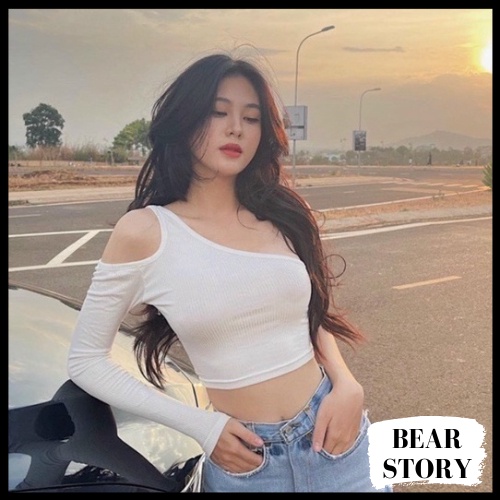 Áo croptop kiểu nữ 1 tay khoét vai lệch vai tay dài kiểu mới siêu đẹp style sexy - AK0010 | bear.story
