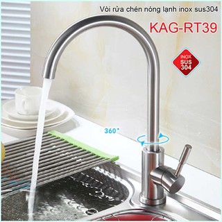 Vòi rửa chén bát nóng lạnh inox 304, Vòi bếp Inox Lucky KAG-RT39