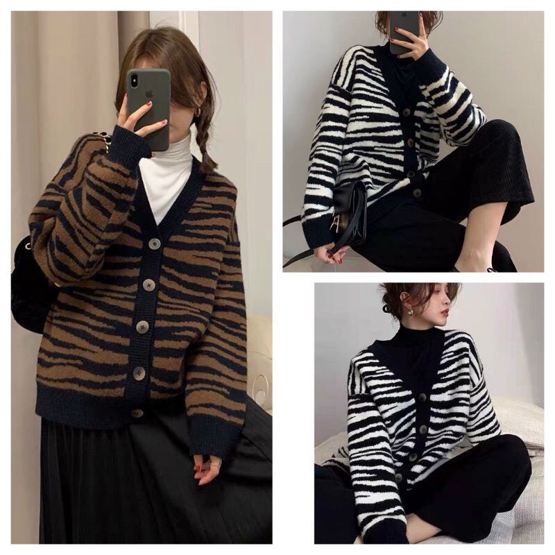 Áo len carigan kẻ vằn QC cực hot