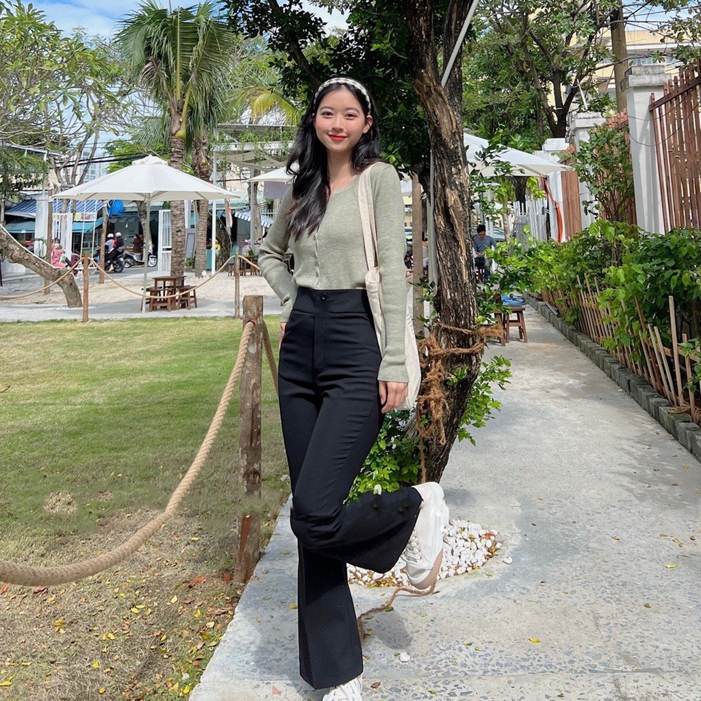 Quần tây ống loe hack dáng cực xinh form suông dài Ulzzang - Ảnh thật