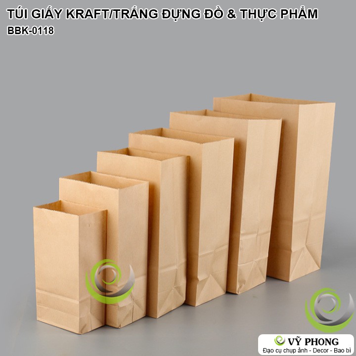 SET 10 TÚI GIẤY KRAFT GIẤY XI MĂNG ĐỰNG ĐỒ CÓ LỚP CHỐNG NƯỚC DẦU ĐỰNG THỰC PHẨM BÁNH TRÁI THỨC ĂN NHANH BBK-0118